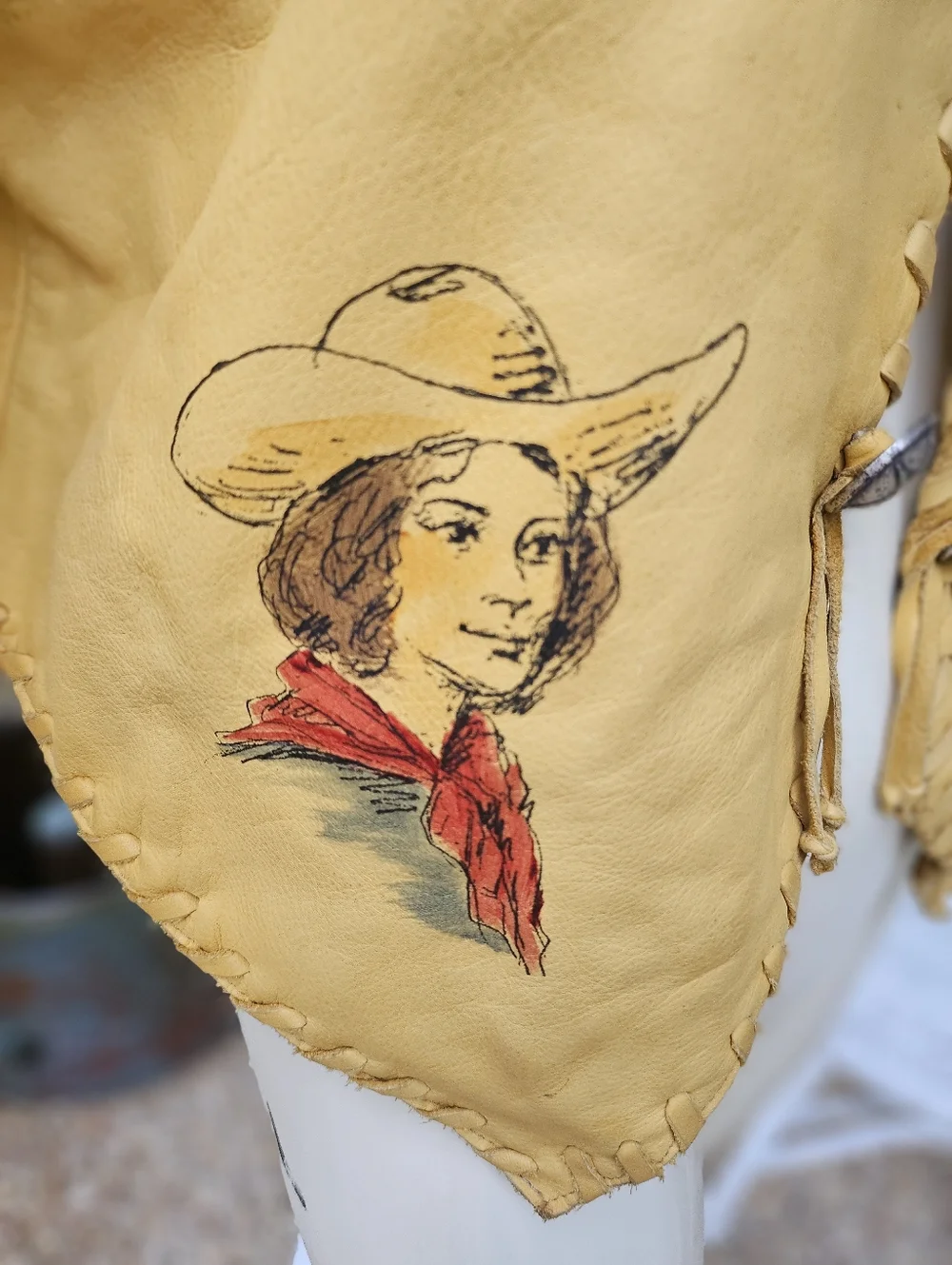 Vintage DD Ranch Wear Yoakum TX Calfskin Leather Fringed Airbrush Crop Jacket M - Picture 7 of 16